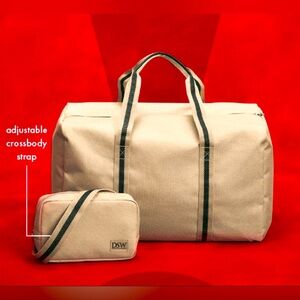 DSW Camuto Gym 2 Pc Set Duffle Purse Black & Taupe Exclusive Travel Weekend Bag